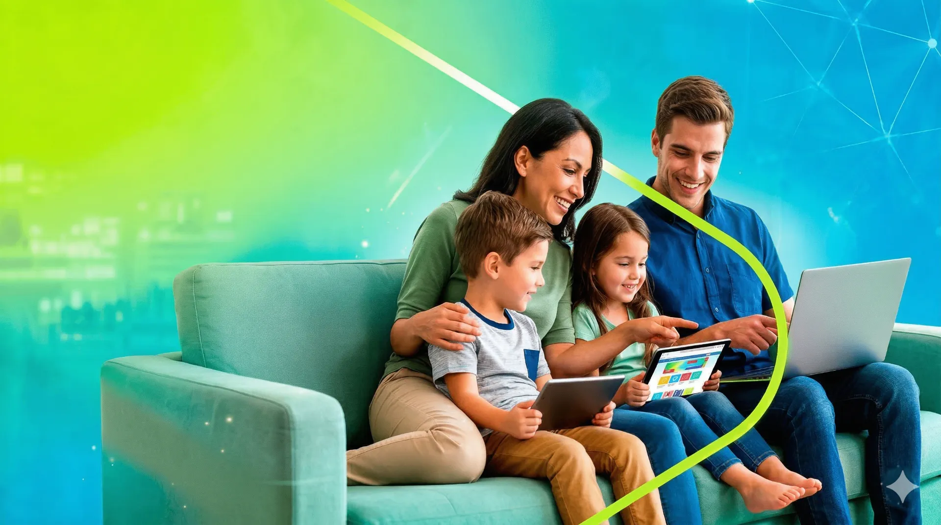 Família feliz com internet Algar Fibra